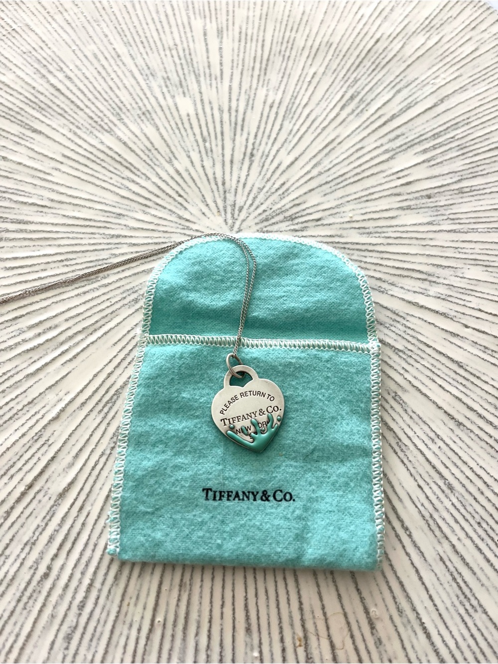 Tiffany & Co. Silver Heart Tag Necklace with Signature Blue Pouch